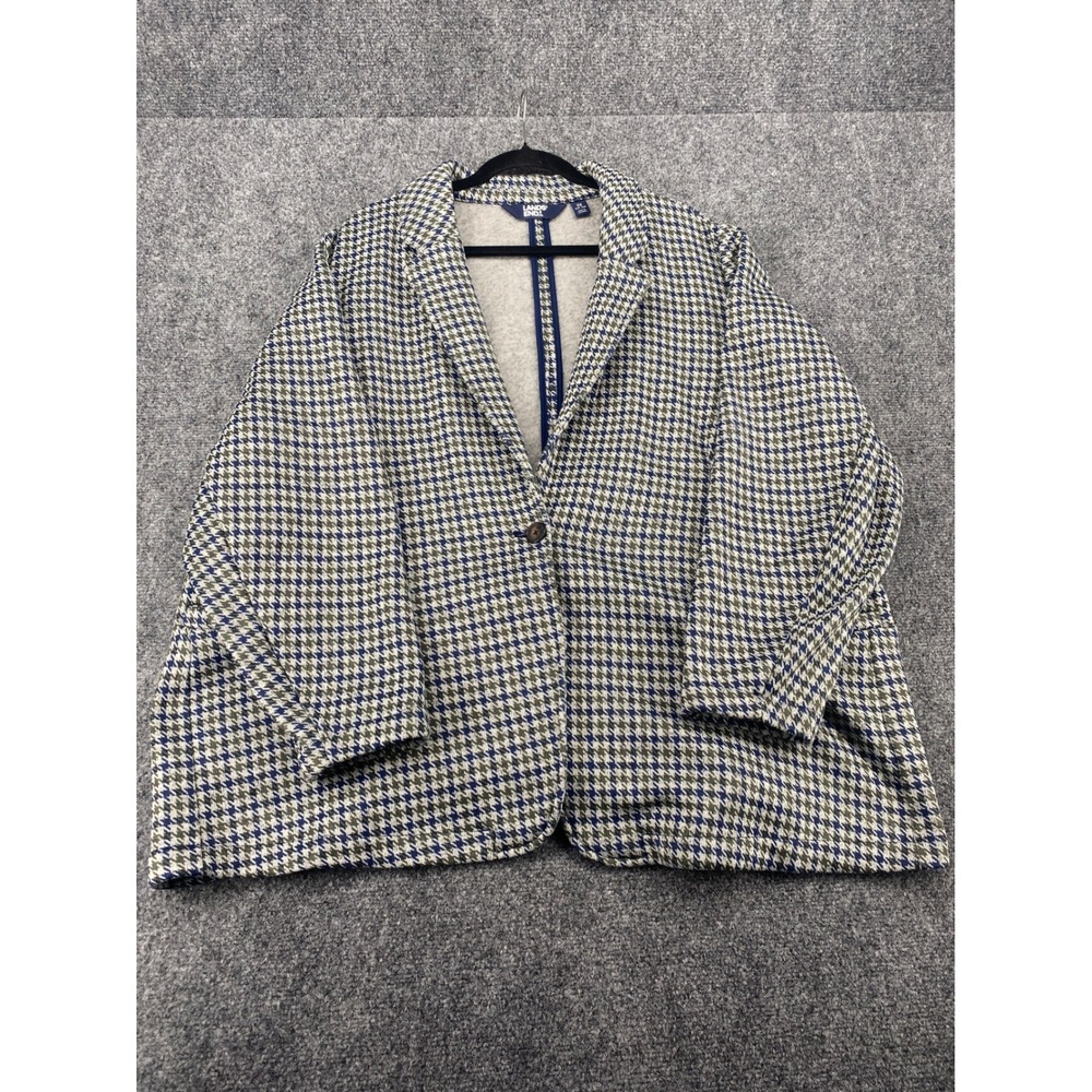 Lands End Houndstooth Knit Blazer Womens 3X 24W-26W Blue Green Patch Pocket Coat
